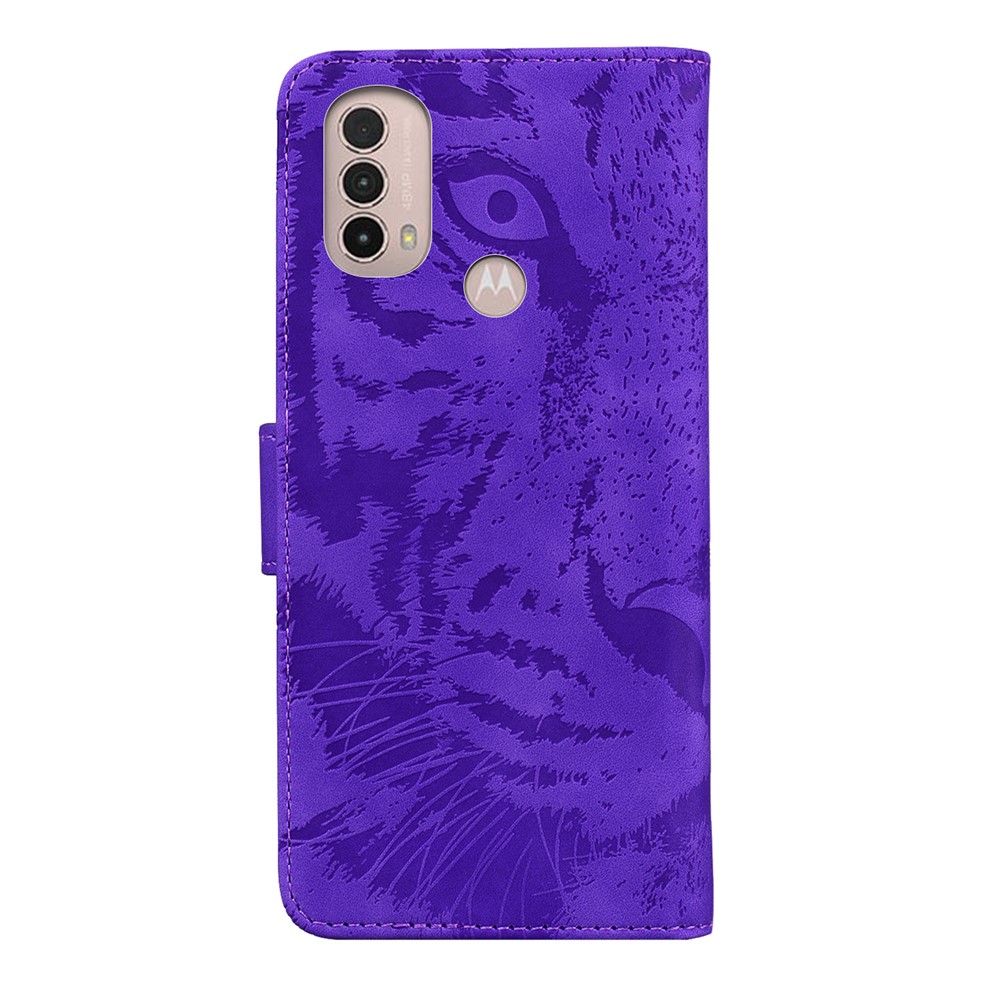 Tiger Imprinted PU Leather Mobile Phone Protective Case Cover with Wallet Stand for Motorola Moto E20/E30/E40 - Purple-3