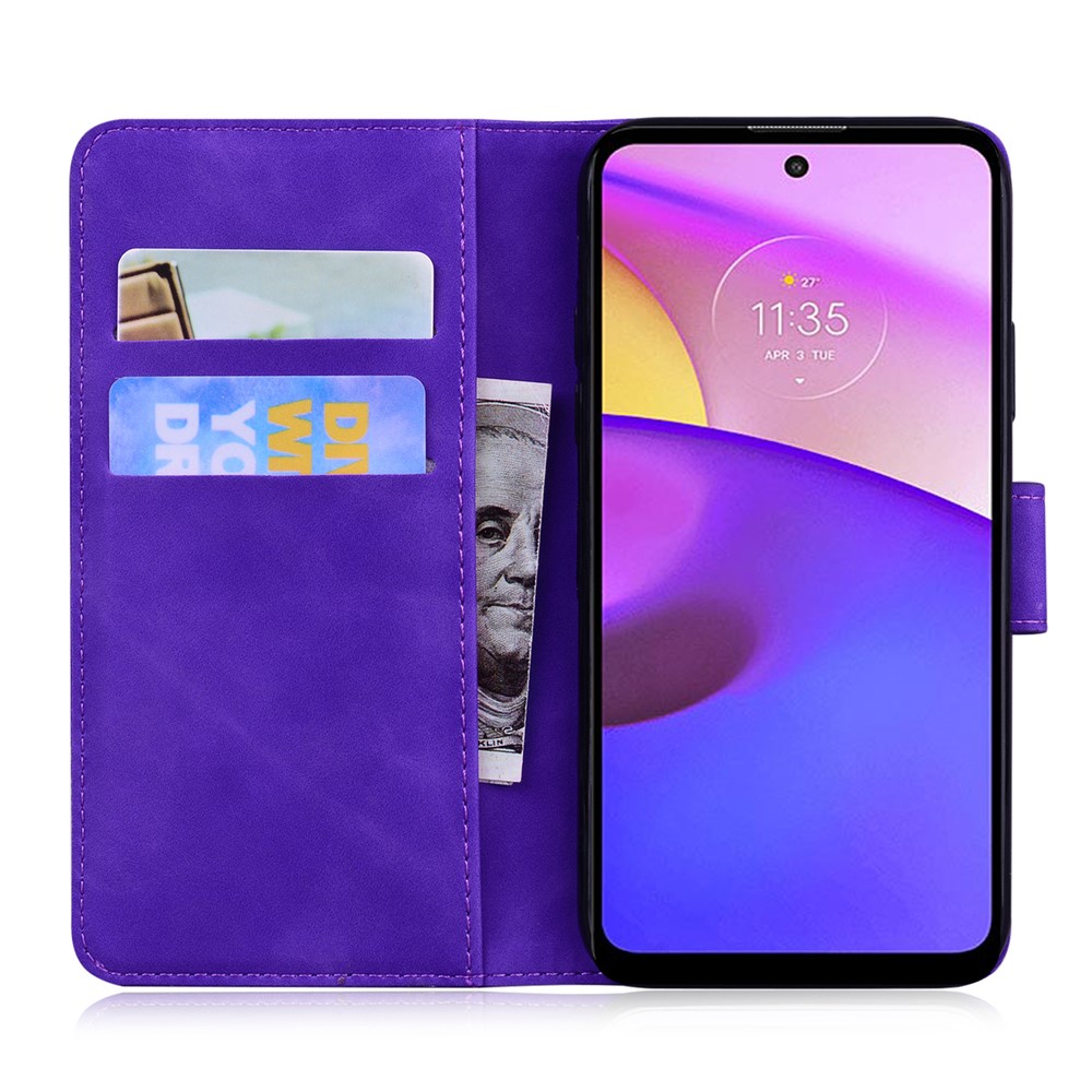 Tiger Imprinted PU Leather Mobile Phone Protective Case Cover with Wallet Stand for Motorola Moto E20/E30/E40 - Purple-4