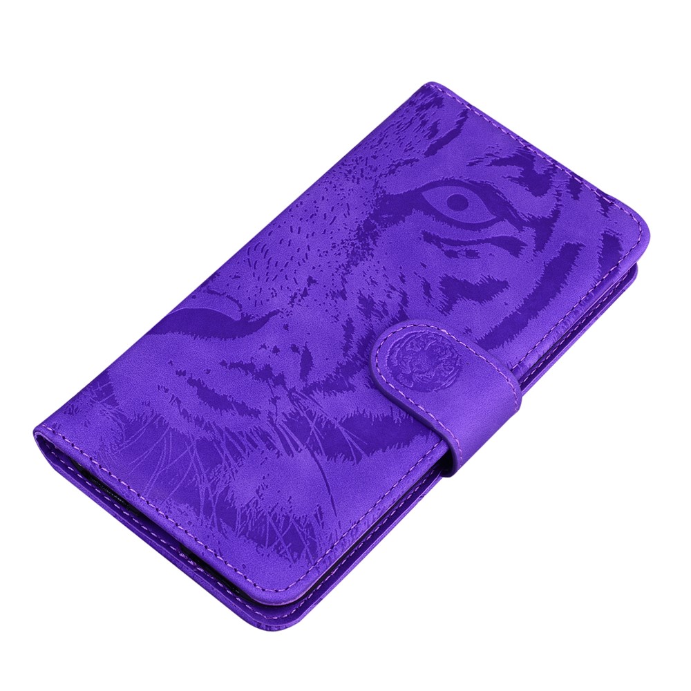 Tiger Imprinted PU Leather Mobile Phone Protective Case Cover with Wallet Stand for Motorola Moto E20/E30/E40 - Purple-6