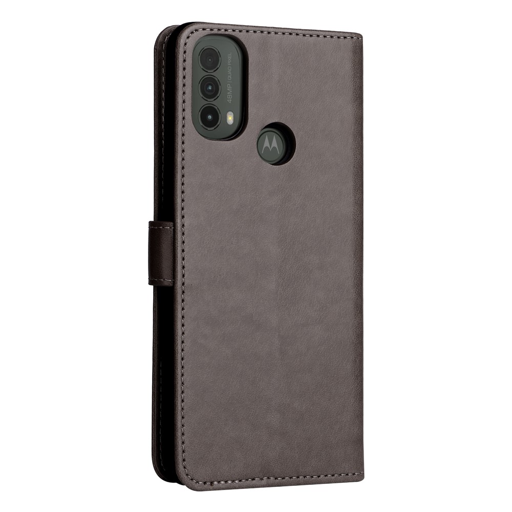 Anti-fingerprint Wallet Design Flip Phone Case Cat and Bee Pattern Imprinting Leather Phone Cover Shell with Stand for Motorola Moto E20/E30/E40 - Grey-6