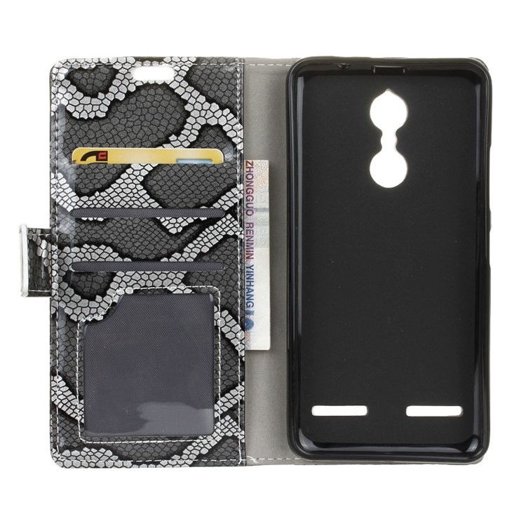 For Lenovo K6 Snake Pattern Stand Wallet Leather Mobile Phone Case - Grey-4