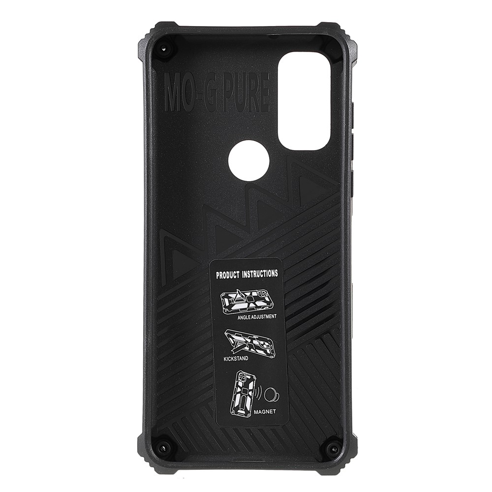 For Motorola G Pure Built-in Kickstand Camouflage Design Shockproof Anti-drop Phone Case Cover - Army Green-3