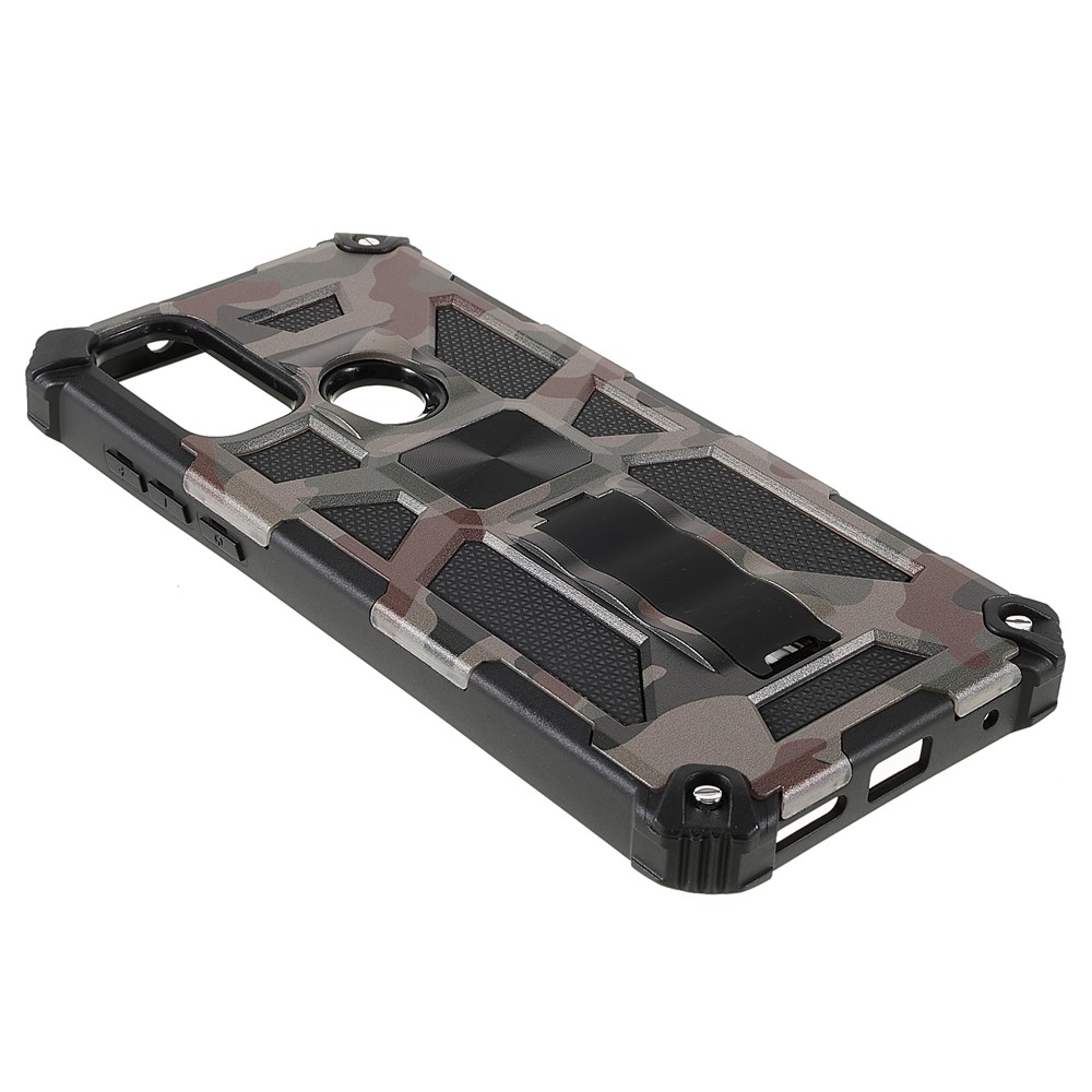 For Motorola G Pure Built-in Kickstand Camouflage Design Shockproof Anti-drop Phone Case Cover - Army Green-4