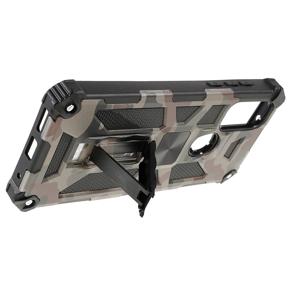 For Motorola G Pure Built-in Kickstand Camouflage Design Shockproof Anti-drop Phone Case Cover - Army Green-7