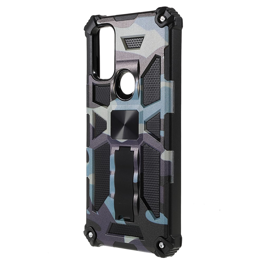 For Motorola G Pure Built-in Kickstand Camouflage Design Shockproof Anti-drop Phone Case Cover - Blue-2
