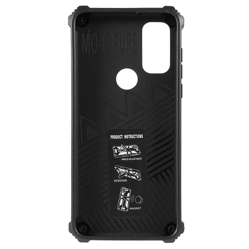 For Motorola G Pure Built-in Kickstand Camouflage Design Shockproof Anti-drop Phone Case Cover - Blue-3
