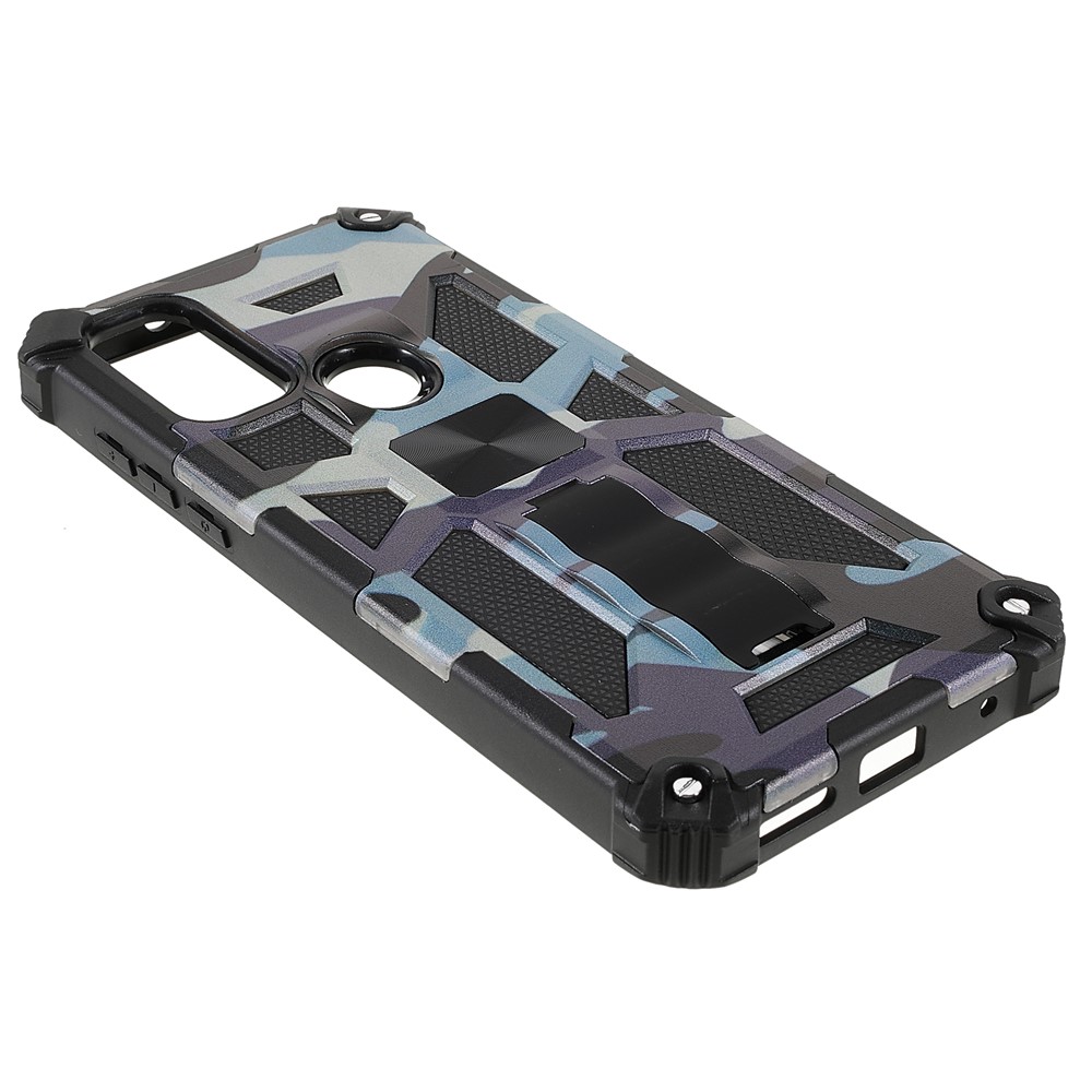 For Motorola G Pure Built-in Kickstand Camouflage Design Shockproof Anti-drop Phone Case Cover - Blue-4