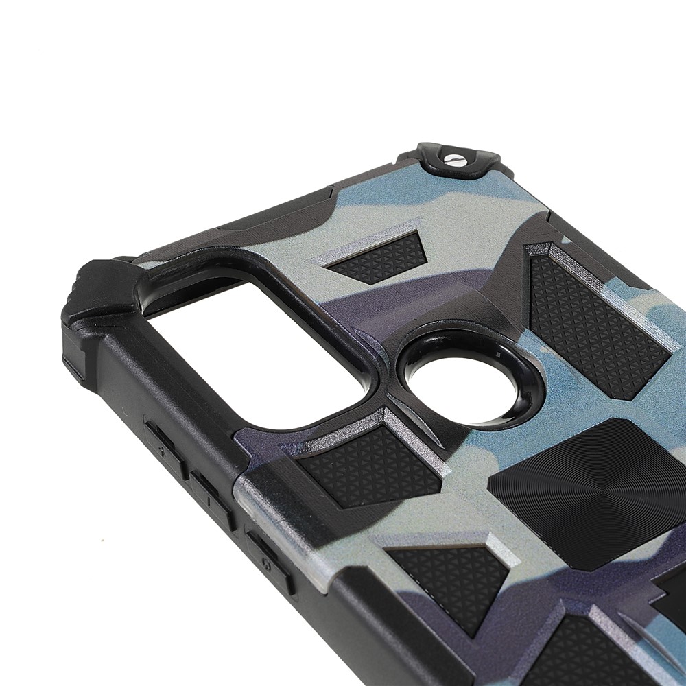 For Motorola G Pure Built-in Kickstand Camouflage Design Shockproof Anti-drop Phone Case Cover - Blue-6