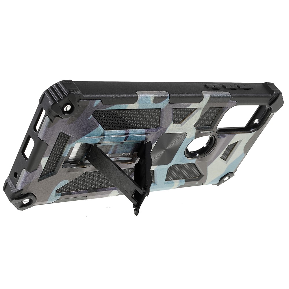For Motorola G Pure Built-in Kickstand Camouflage Design Shockproof Anti-drop Phone Case Cover - Blue-7