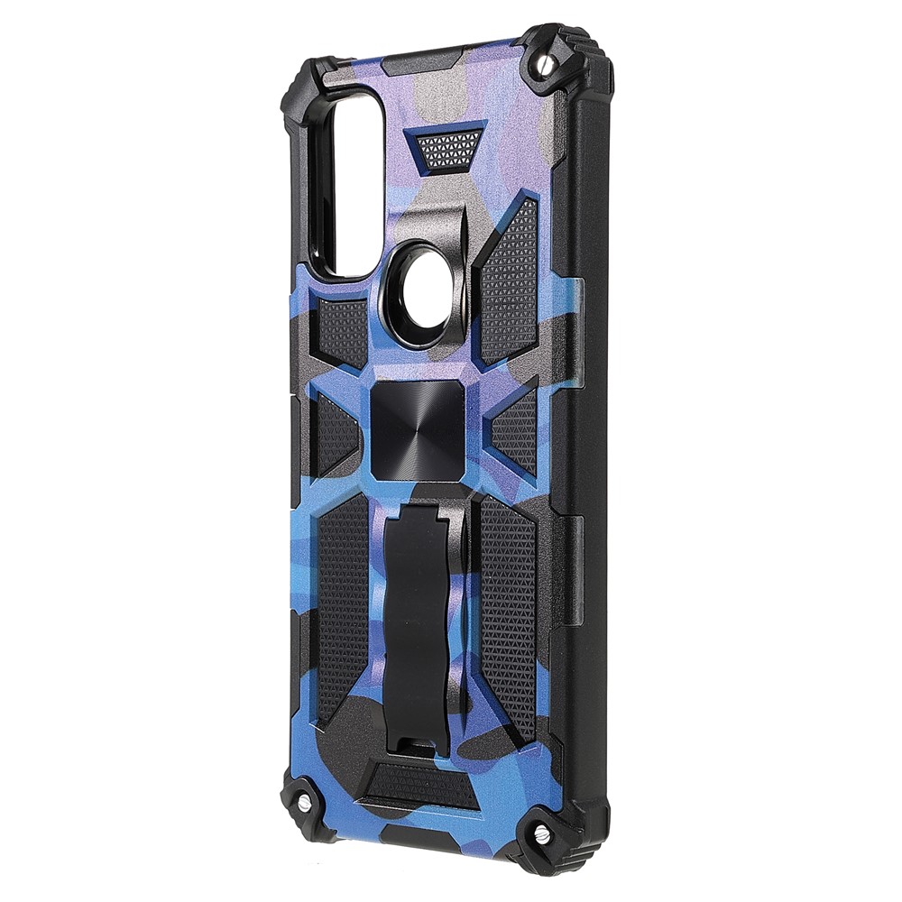 For Motorola G Pure Built-in Kickstand Camouflage Design Shockproof Anti-drop Phone Case Cover - Dark Blue-2