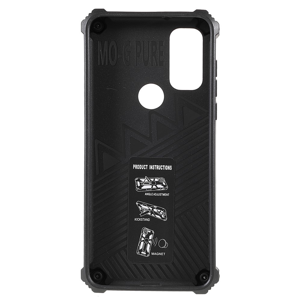 For Motorola G Pure Built-in Kickstand Camouflage Design Shockproof Anti-drop Phone Case Cover - Dark Blue-3