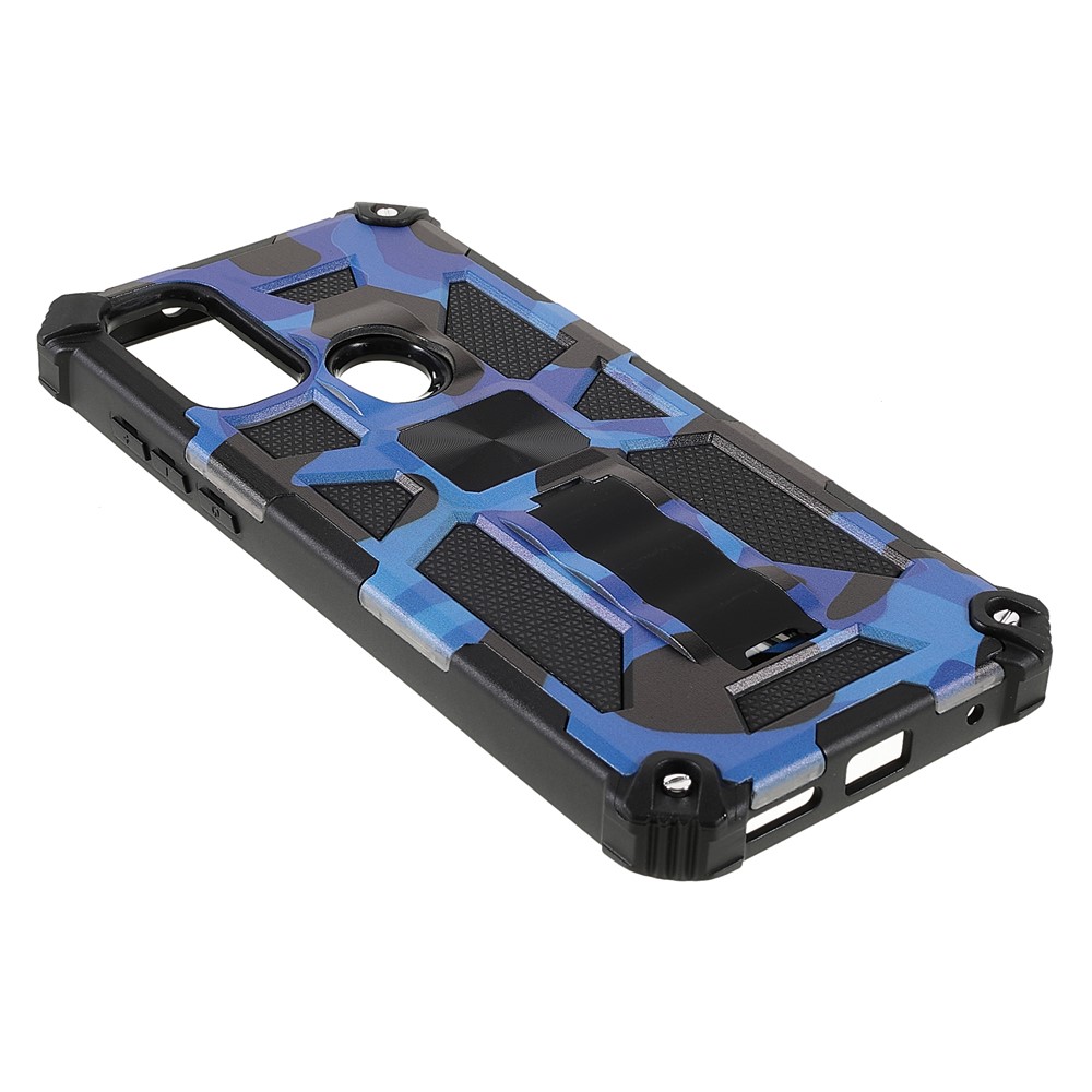 For Motorola G Pure Built-in Kickstand Camouflage Design Shockproof Anti-drop Phone Case Cover - Dark Blue-4