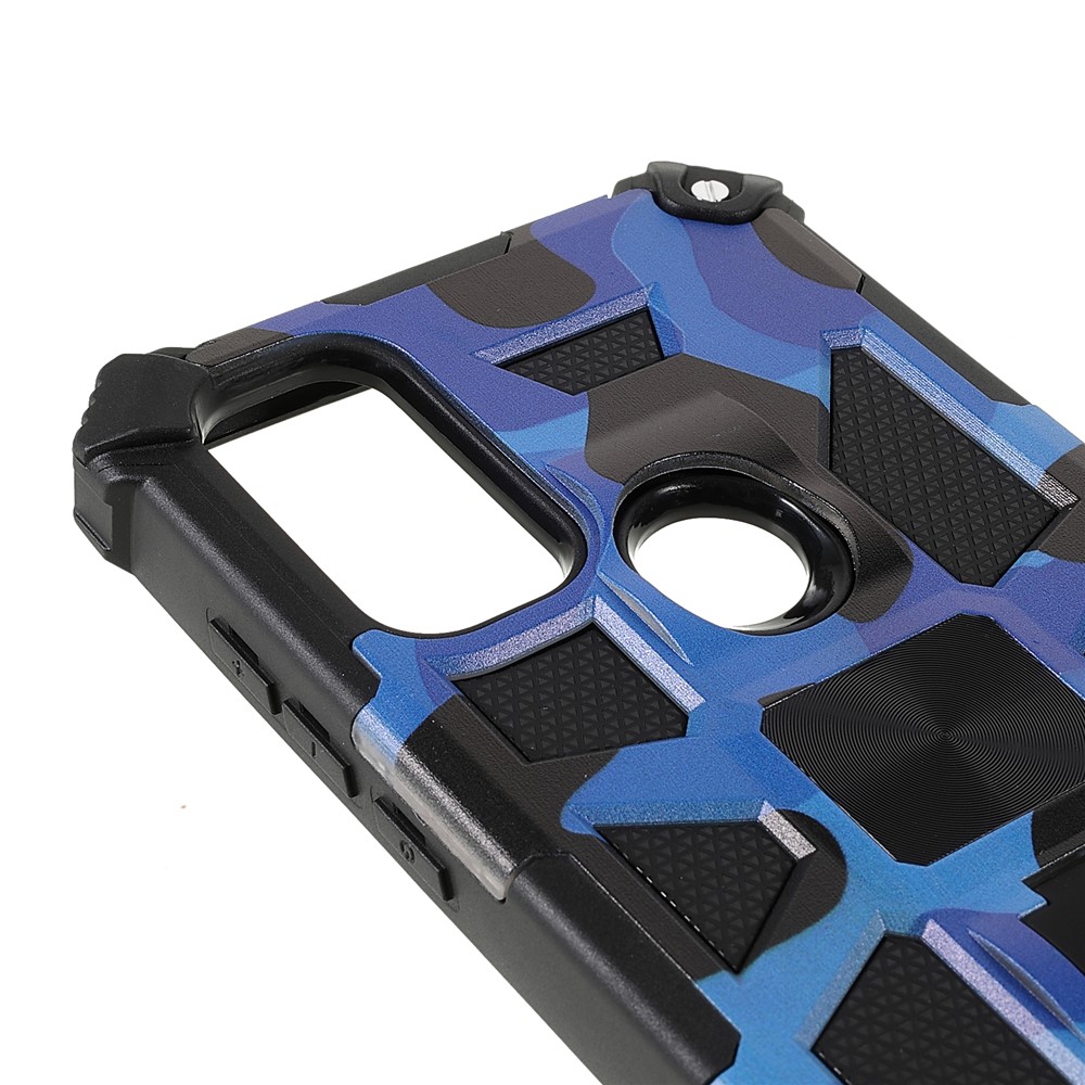 For Motorola G Pure Built-in Kickstand Camouflage Design Shockproof Anti-drop Phone Case Cover - Dark Blue-6