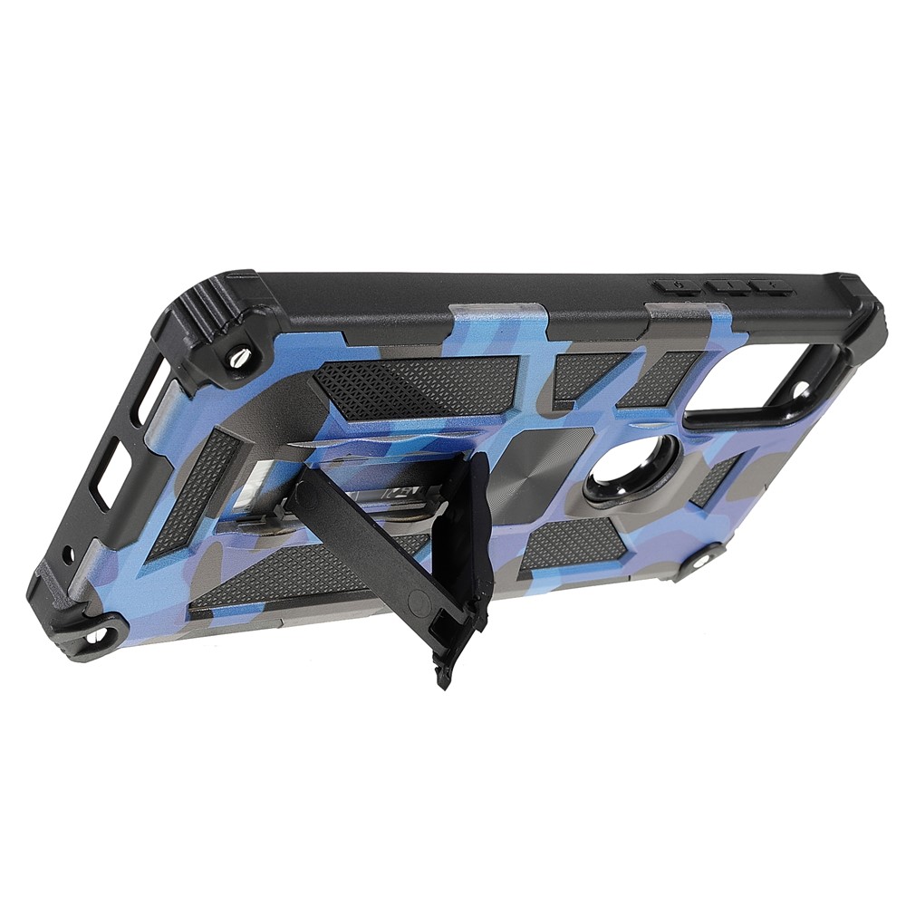 For Motorola G Pure Built-in Kickstand Camouflage Design Shockproof Anti-drop Phone Case Cover - Dark Blue-7