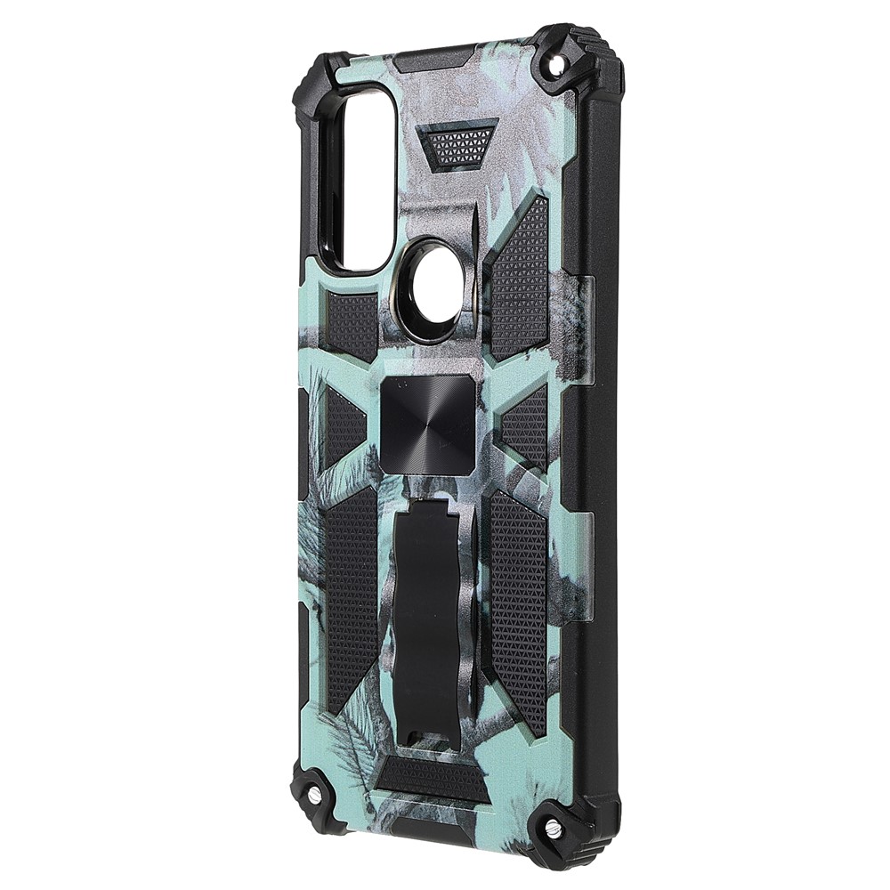 For Motorola G Pure Built-in Kickstand Camouflage Design Shockproof Anti-drop Phone Case Cover - Mint Green-2