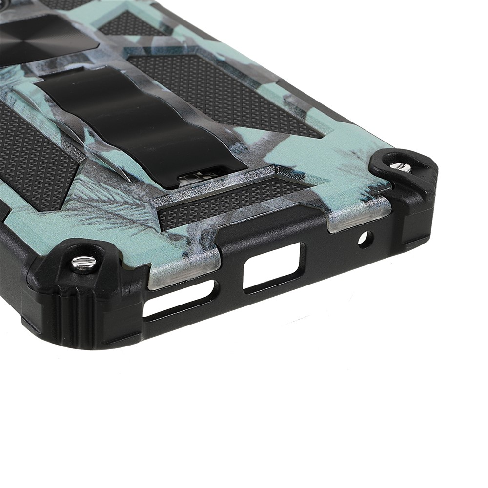 For Motorola G Pure Built-in Kickstand Camouflage Design Shockproof Anti-drop Phone Case Cover - Mint Green-5
