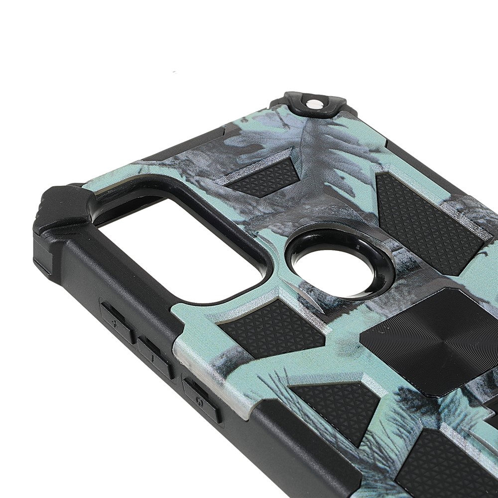 For Motorola G Pure Built-in Kickstand Camouflage Design Shockproof Anti-drop Phone Case Cover - Mint Green-6