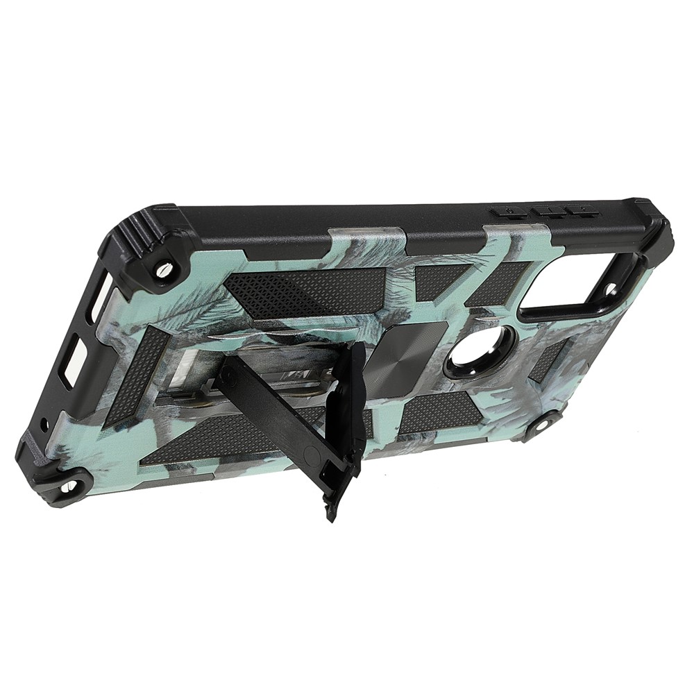 For Motorola G Pure Built-in Kickstand Camouflage Design Shockproof Anti-drop Phone Case Cover - Mint Green-7