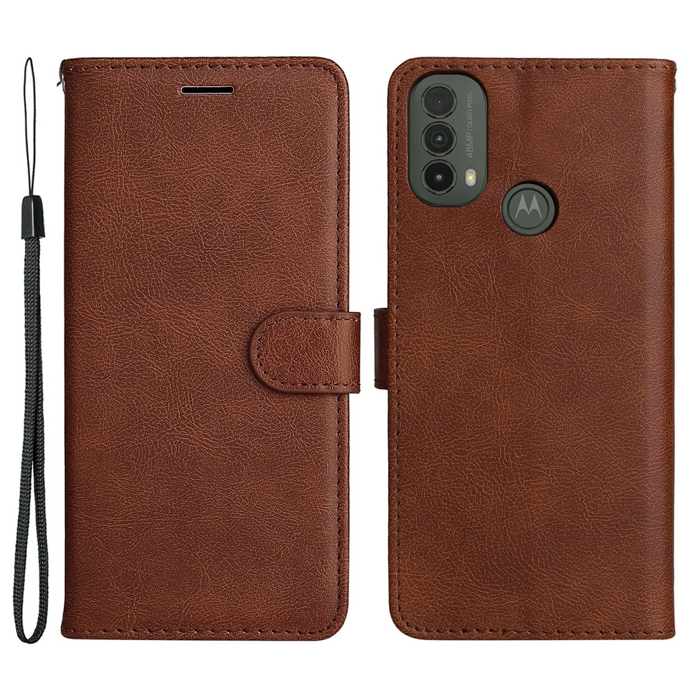 Solid Color Wallet Leather Case Inner Soft TPU Phone Cover with Adjustable Stand for Motorola Moto E40/E30/E20 - Brown-1
