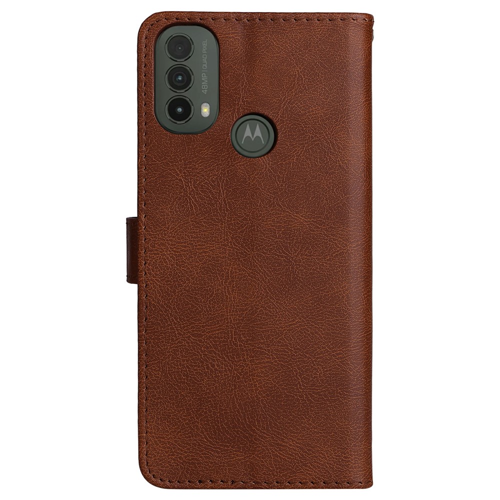 Solid Color Wallet Leather Case Inner Soft TPU Phone Cover with Adjustable Stand for Motorola Moto E40/E30/E20 - Brown-3