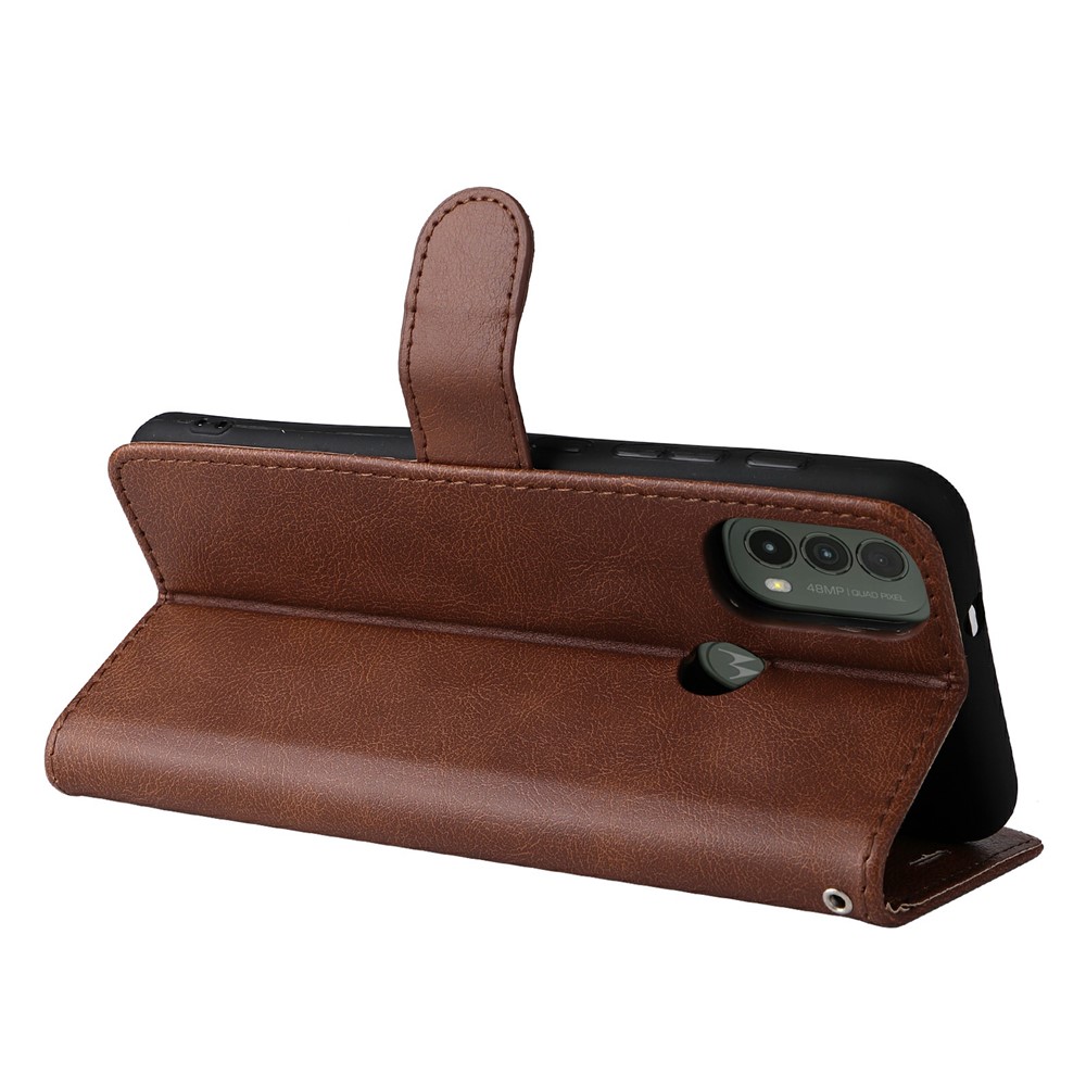 Solid Color Wallet Leather Case Inner Soft TPU Phone Cover with Adjustable Stand for Motorola Moto E40/E30/E20 - Brown-4