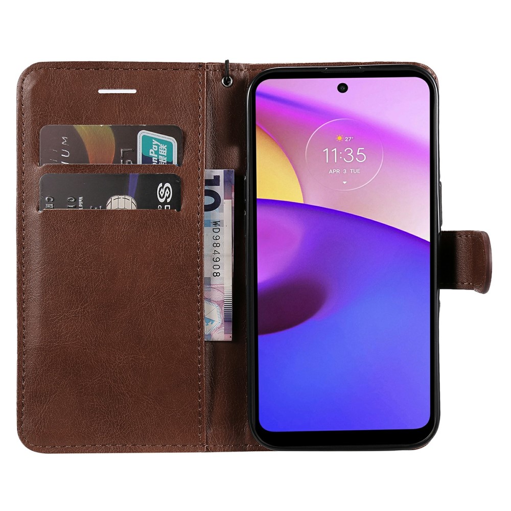 Solid Color Wallet Leather Case Inner Soft TPU Phone Cover with Adjustable Stand for Motorola Moto E40/E30/E20 - Brown-6
