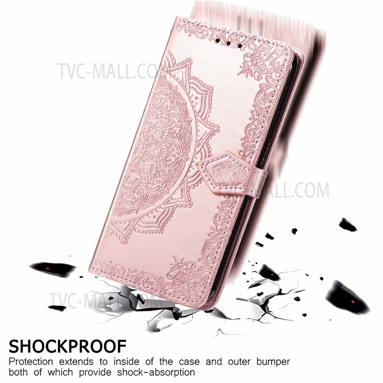 Flip Protective Case Scratch-resistant Wallet Embossed Workmanship Stylish Mandala Pattern PU Leather Magnetic Cover Stand with Strap for Motorola Moto G50 5G - Rose Gold-4