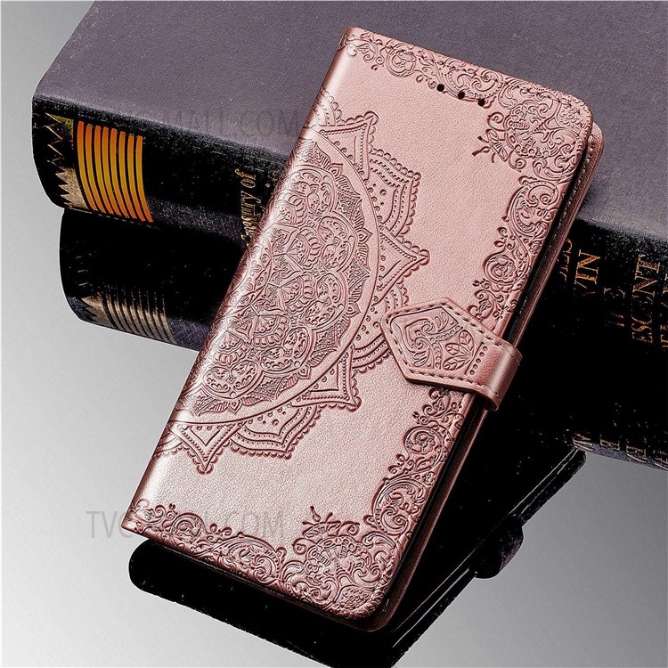 Flip Protective Case Scratch-resistant Wallet Embossed Workmanship Stylish Mandala Pattern PU Leather Magnetic Cover Stand with Strap for Motorola Moto G50 5G - Rose Gold-9