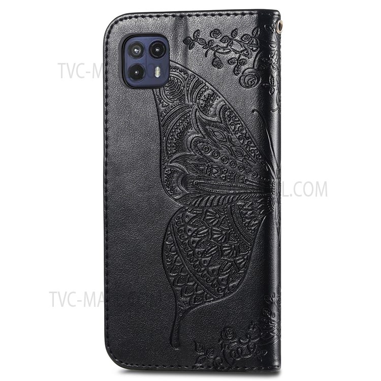 For Motorola Moto G50 5G Phone Covering Stylish Imprinted Butterfly Flower PU Leather + TPU Shockproof Phone Case Flip Stand Cover with Strap - Black-9