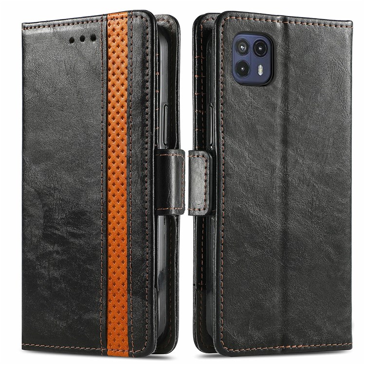 CASENEO 002 Series Business Style Splicing PU Leather RFID Blocking Cover Case with Stand Wallet Feature for Motorola Moto G50 5G - Black-1