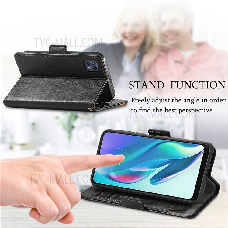 CASENEO 002 Series Business Style Splicing PU Leather RFID Blocking Cover Case with Stand Wallet Feature for Motorola Moto G50 5G - Black-2