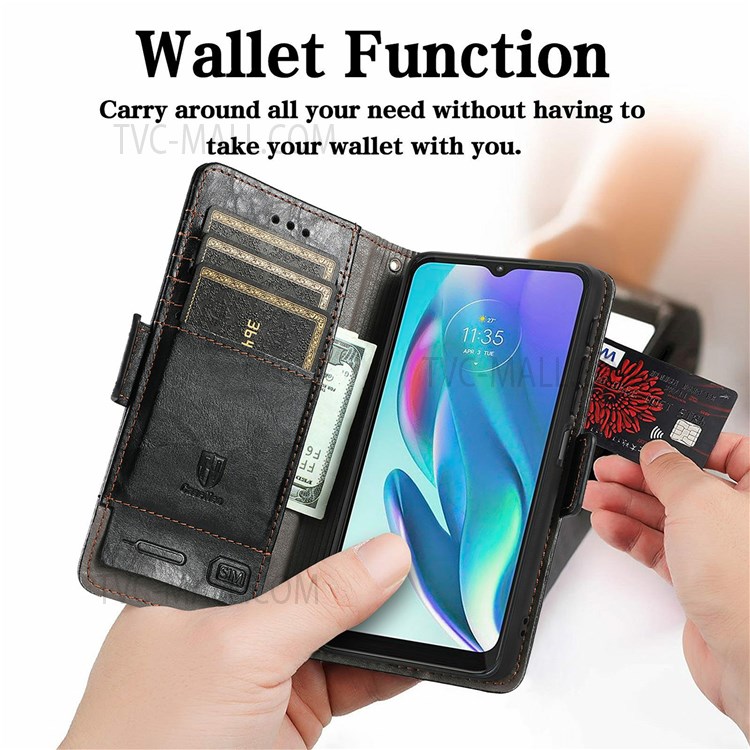 CASENEO 002 Series Business Style Splicing PU Leather RFID Blocking Cover Case with Stand Wallet Feature for Motorola Moto G50 5G - Black-3