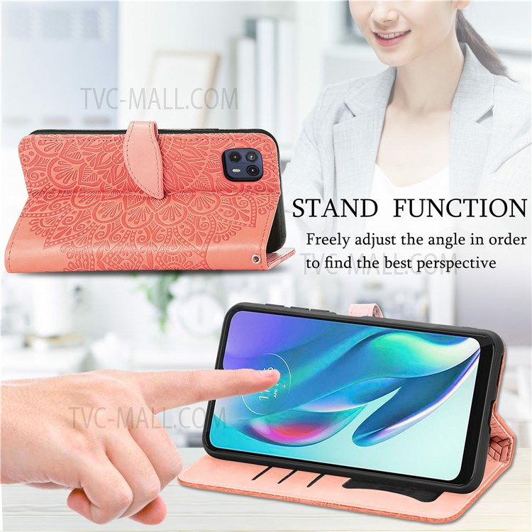 Magnetic Flip Dream Wings Pattern Imprinted PU Leather Phone Cover Wallet Stand Protective Phone Case with Strap for Motorola Moto G50 5G - Orange-2