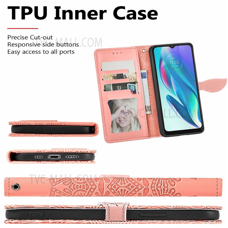 Magnetic Flip Dream Wings Pattern Imprinted PU Leather Phone Cover Wallet Stand Protective Phone Case with Strap for Motorola Moto G50 5G - Orange-6