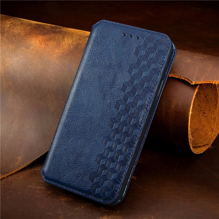 Imprinting Rhombus Stand Wallet Leather Cover Auto-absorbed Magnetic Phone Flip Case for Motorola Moto G50 5G - Blue-10