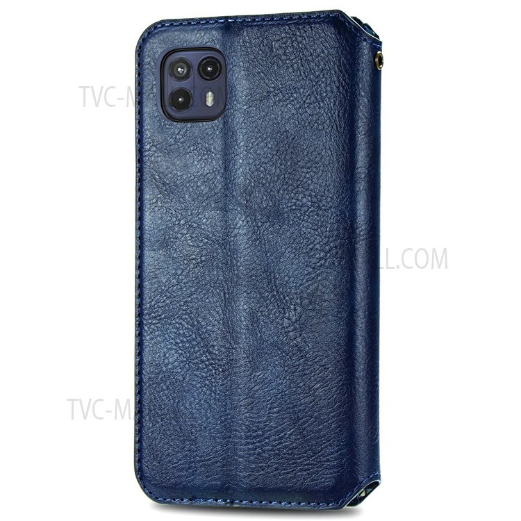 Imprinting Rhombus Stand Wallet Leather Cover Auto-absorbed Magnetic Phone Flip Case for Motorola Moto G50 5G - Blue-8