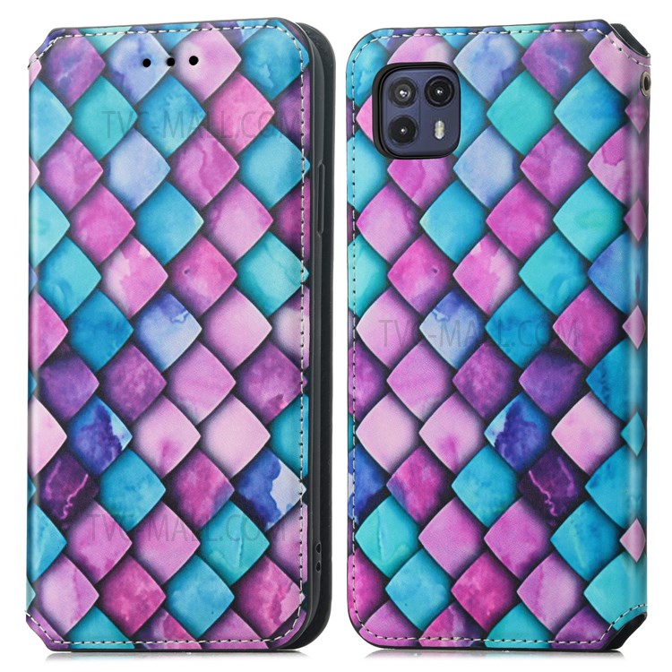 CASENEO 001 Series Anti-scratch Pattern Printing Phone Case Automatic Closing Wallet RFID Blocking Function Leather Phone Stand Cover for Motorola Moto G50 5G - Purple Scale-1