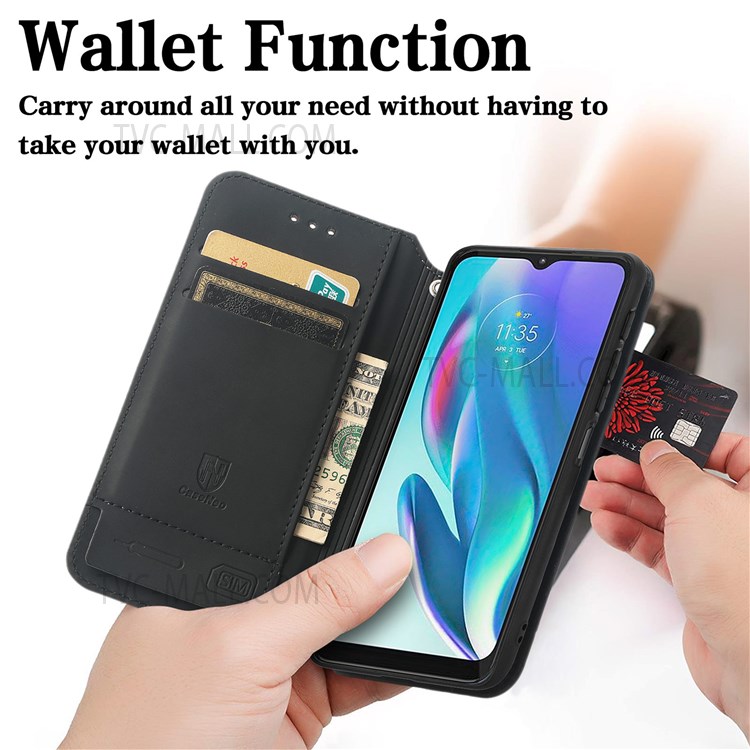 CASENEO 001 Series Anti-scratch Pattern Printing Phone Case Automatic Closing Wallet RFID Blocking Function Leather Phone Stand Cover for Motorola Moto G50 5G - Purple Scale-4