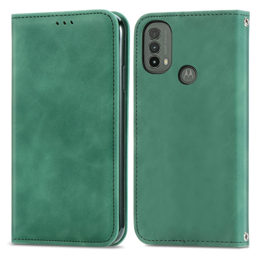 PU Leather Flip Case Skin-Touch Surface Stand Card Slots Folio Auto Magnetic Closed Cover for Motorola Moto E30/E40 - Green-1