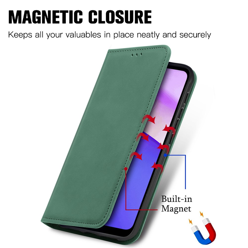 PU Leather Flip Case Skin-Touch Surface Stand Card Slots Folio Auto Magnetic Closed Cover for Motorola Moto E30/E40 - Green-2