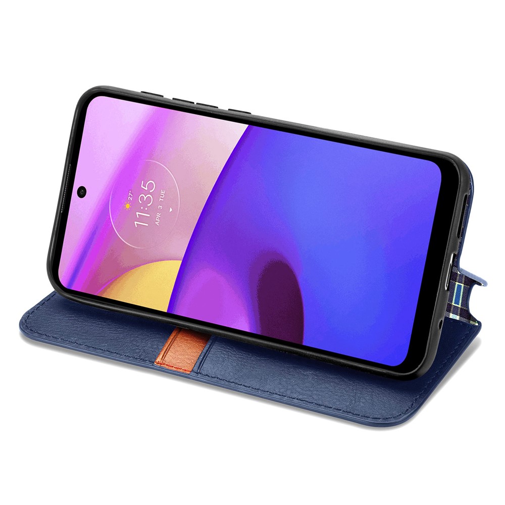 Imprinting Rhombus Magnetic Auto Closure PU Leather Stand Wallet Phone Case Protector for Motorola Moto E30/E40 - Blue-3