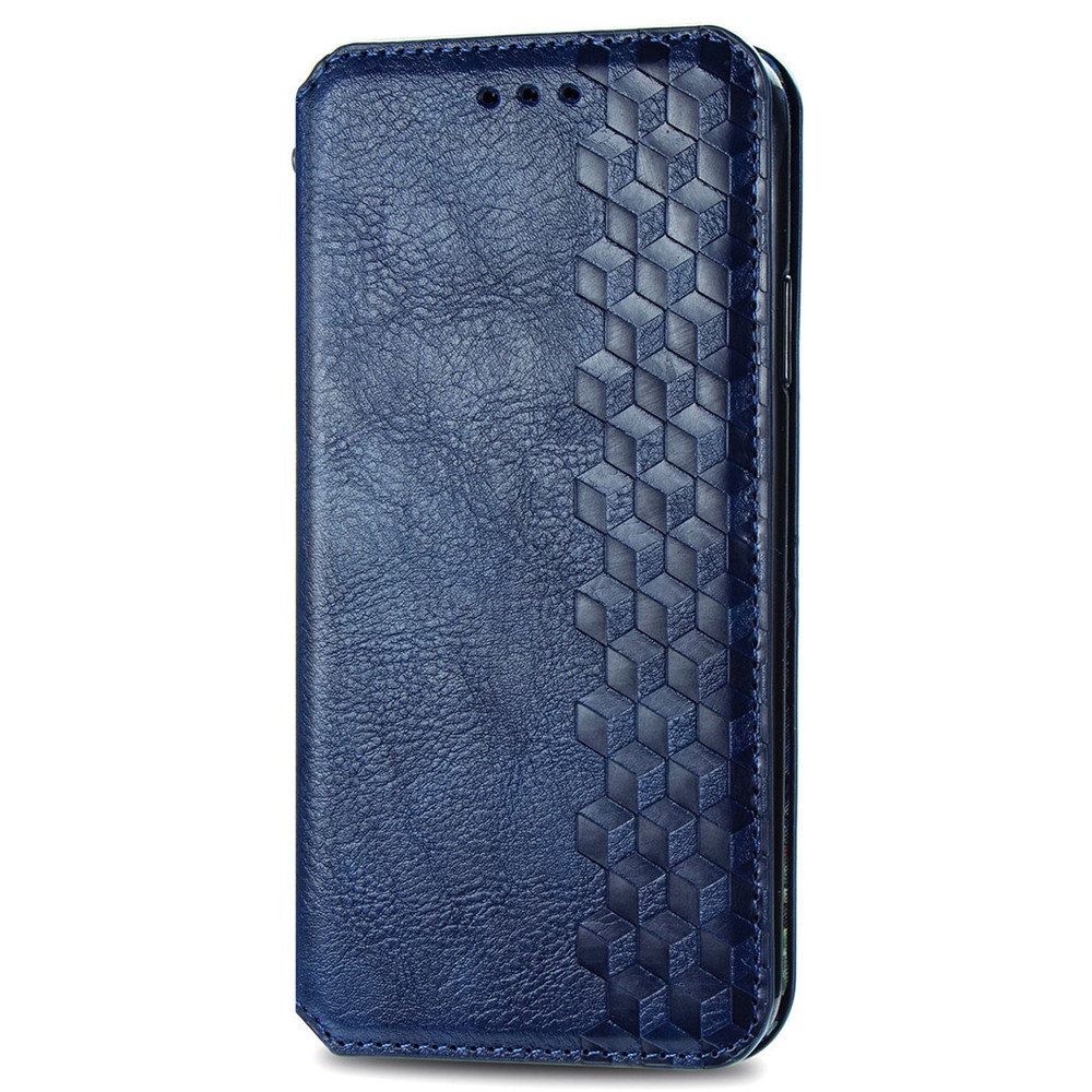 Imprinting Rhombus Magnetic Auto Closure PU Leather Stand Wallet Phone Case Protector for Motorola Moto E30/E40 - Blue-8