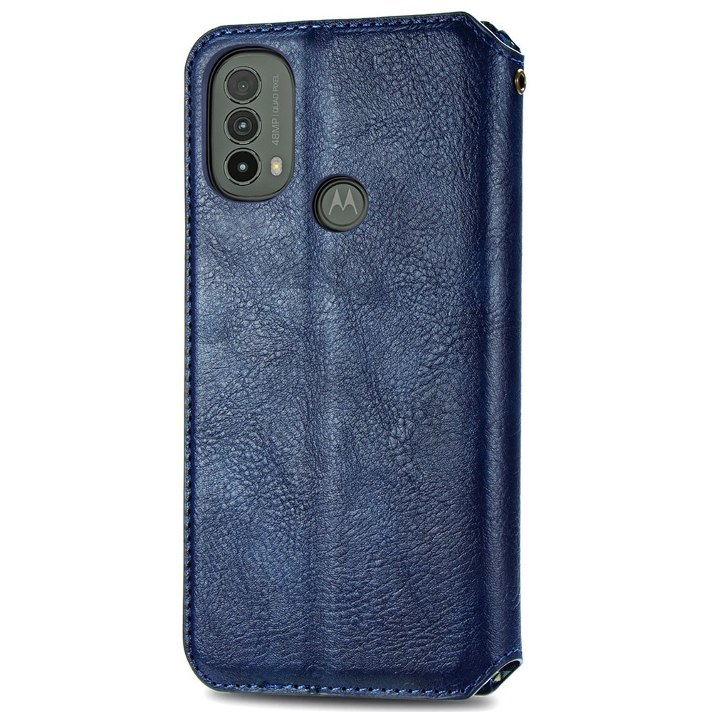 Imprinting Rhombus Magnetic Auto Closure PU Leather Stand Wallet Phone Case Protector for Motorola Moto E30/E40 - Blue-9