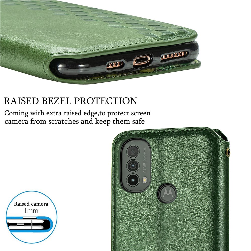 Imprinting Rhombus Magnetic Auto Closure PU Leather Stand Wallet Phone Case Protector for Motorola Moto E30/E40 - Green-6