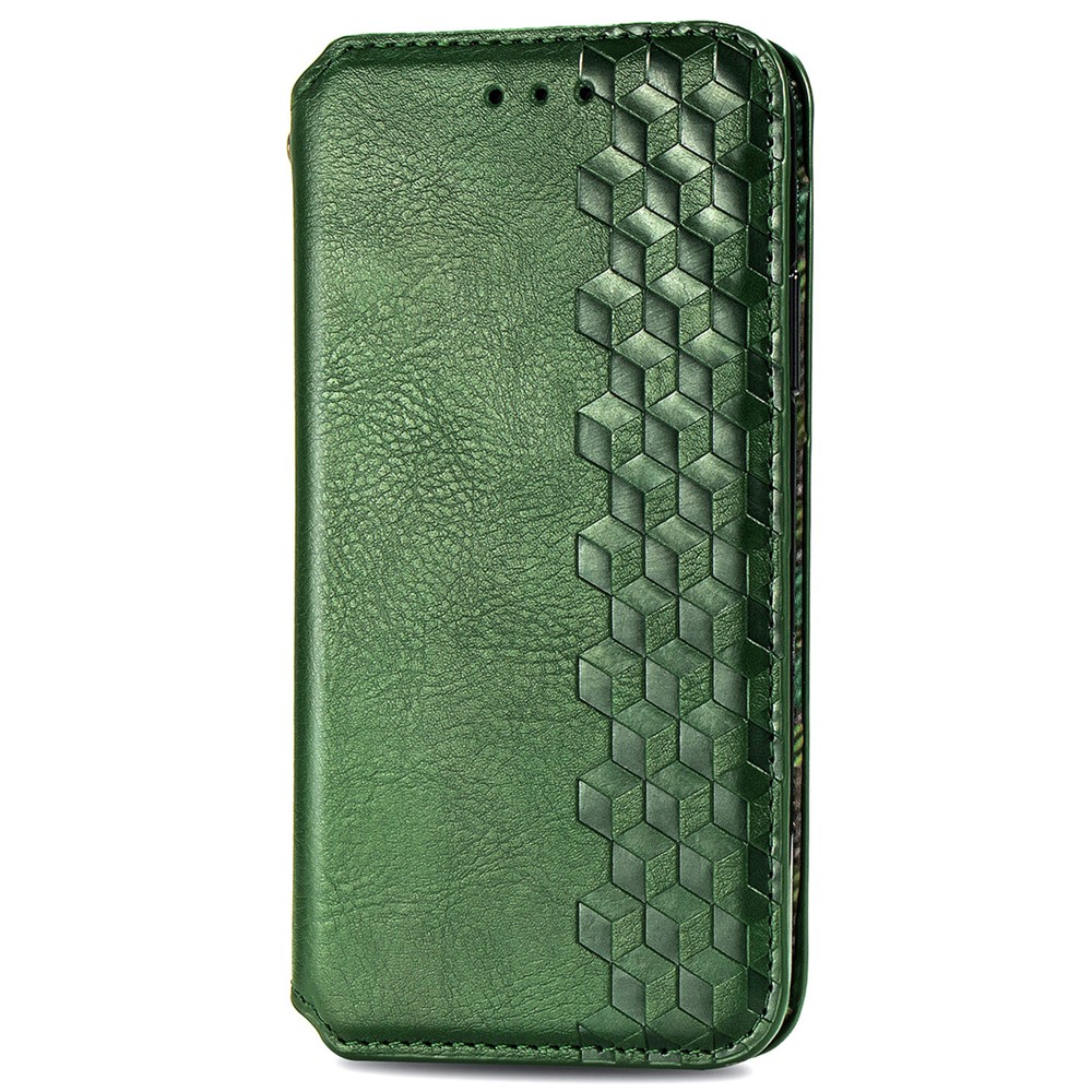 Imprinting Rhombus Magnetic Auto Closure PU Leather Stand Wallet Phone Case Protector for Motorola Moto E30/E40 - Green-7
