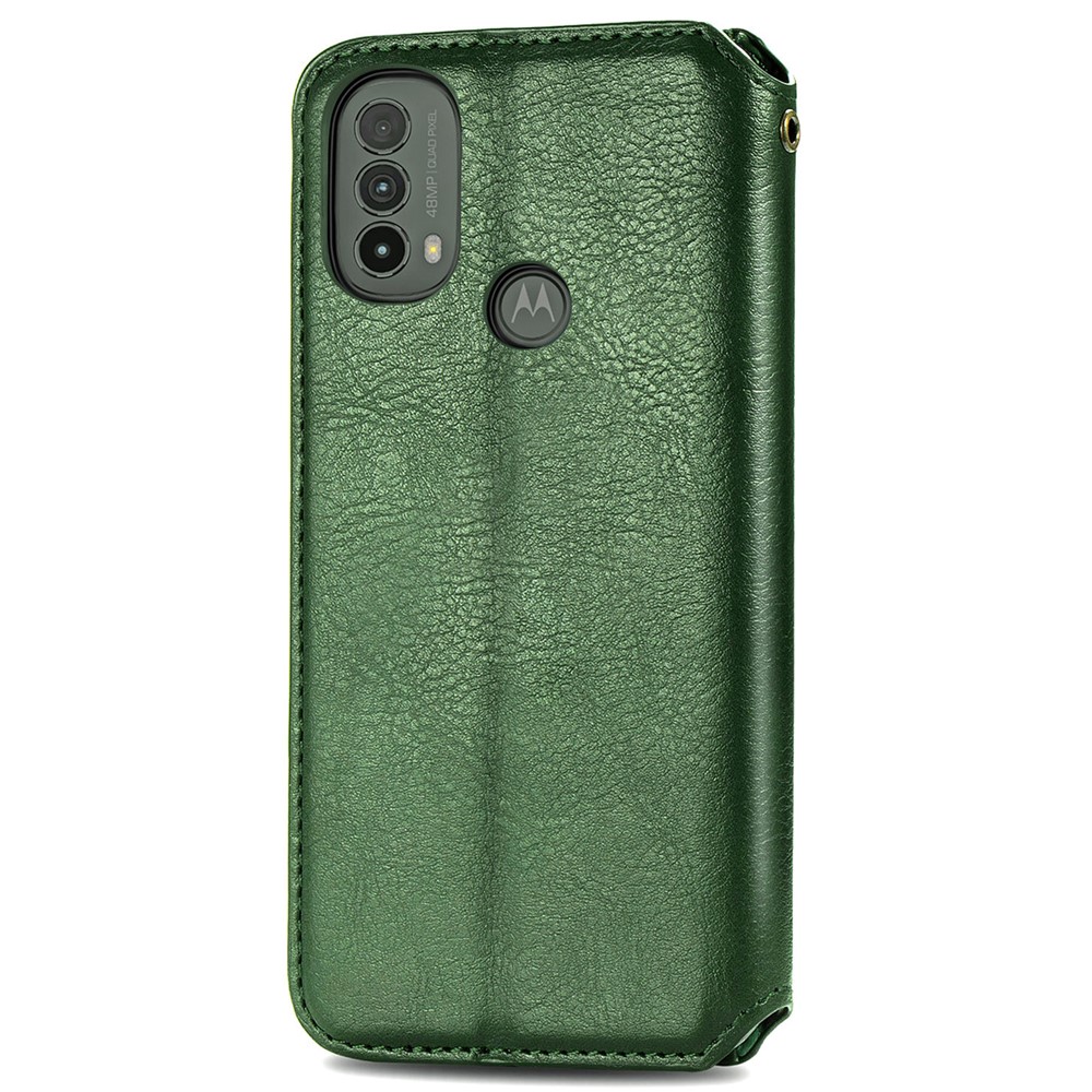 Imprinting Rhombus Magnetic Auto Closure PU Leather Stand Wallet Phone Case Protector for Motorola Moto E30/E40 - Green-8