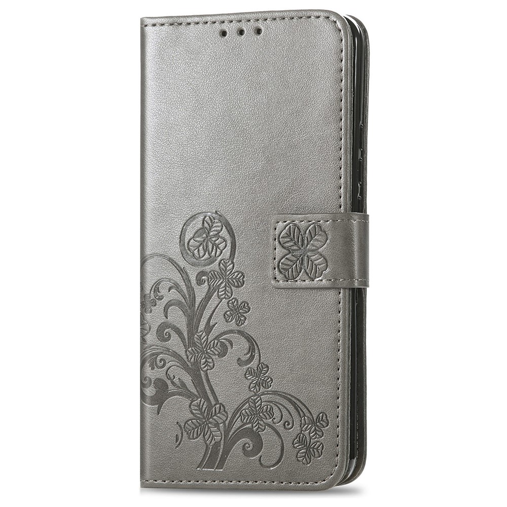 Stylish Four-leaf Clover PU Leather Phone Flip Cover Imprinted Wallet Stand Phone Case Protector for Motorola Moto E30/E40 - Grey-10