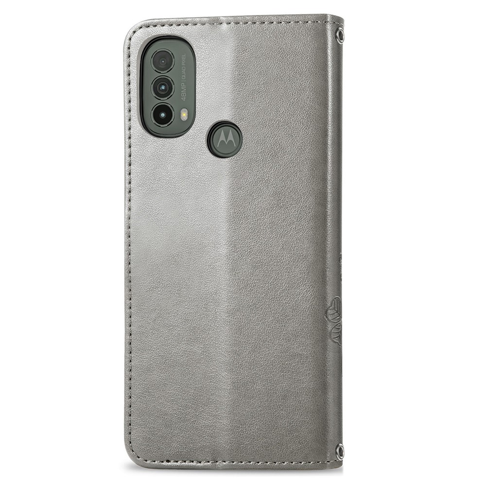 Stylish Four-leaf Clover PU Leather Phone Flip Cover Imprinted Wallet Stand Phone Case Protector for Motorola Moto E30/E40 - Grey-11