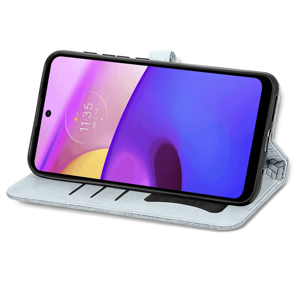 Imprinted Dream Wings Pattern TPU+PU Leather Folio Phone Case Stand Function Wallet Flip Cover with Strap for Motorola Moto E40/E30 - Grey-4
