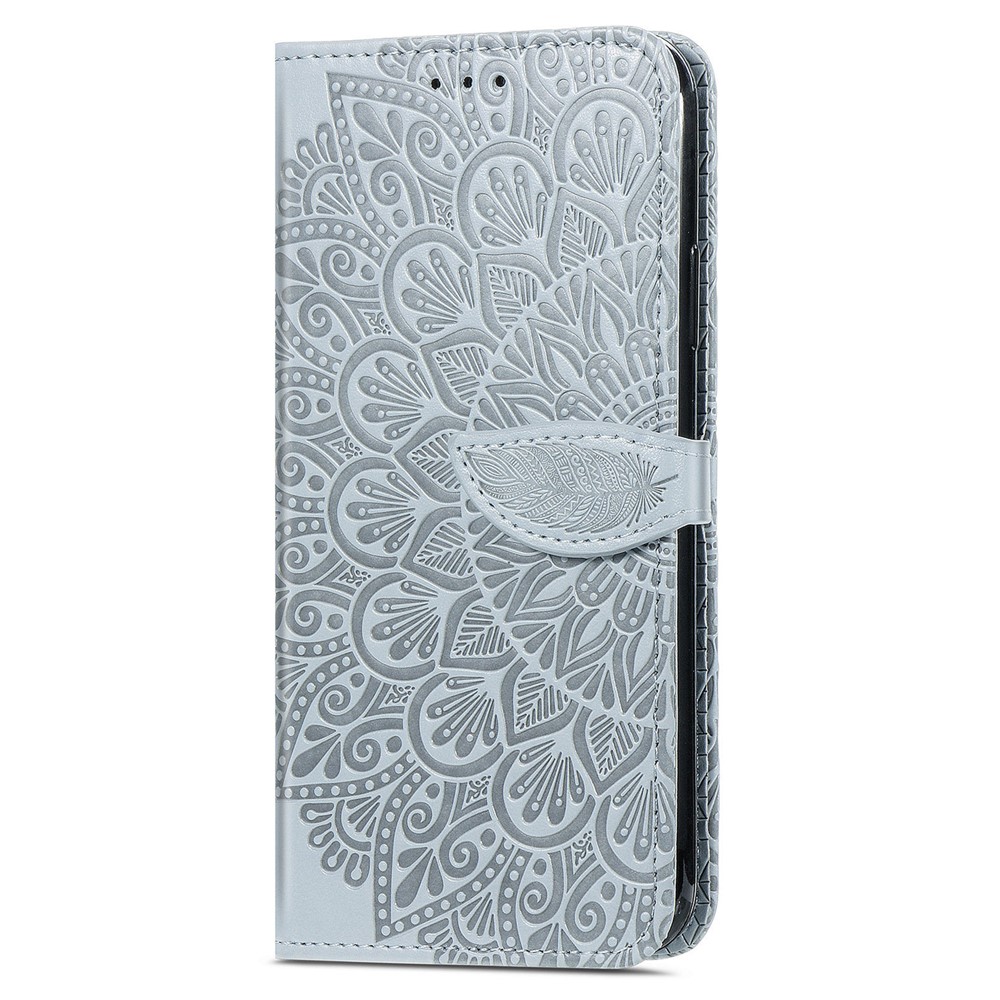 Imprinted Dream Wings Pattern TPU+PU Leather Folio Phone Case Stand Function Wallet Flip Cover with Strap for Motorola Moto E40/E30 - Grey-6